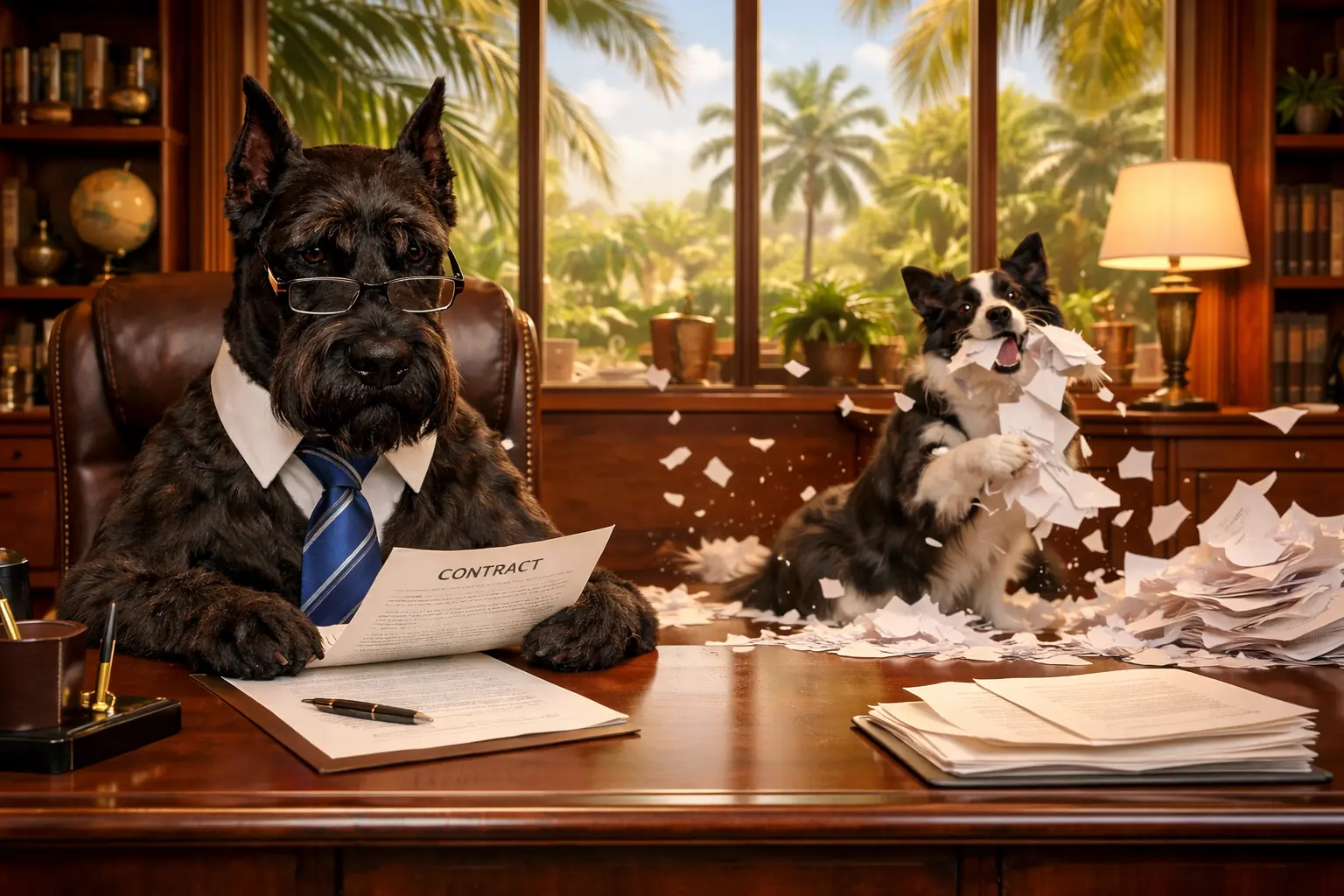 Max the Giant Schnauzer acting as a lawyer