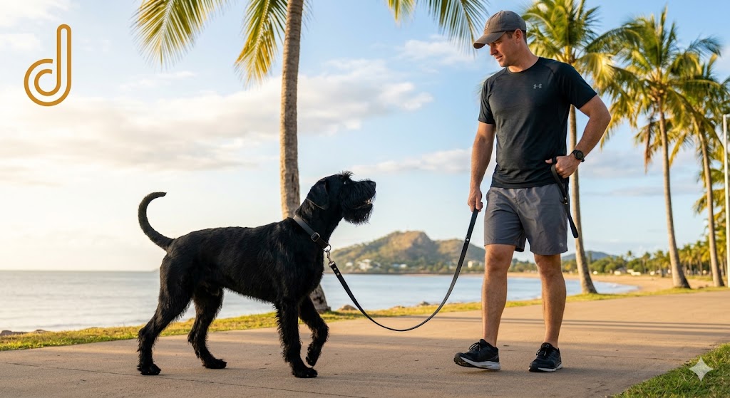 Duncan and Max demonstrating the J-Loop loose leash technique on the Townsville Strand