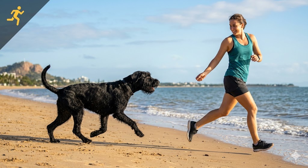 Max sprinting on the Strand chasing his owner — the Chase Reflex in action